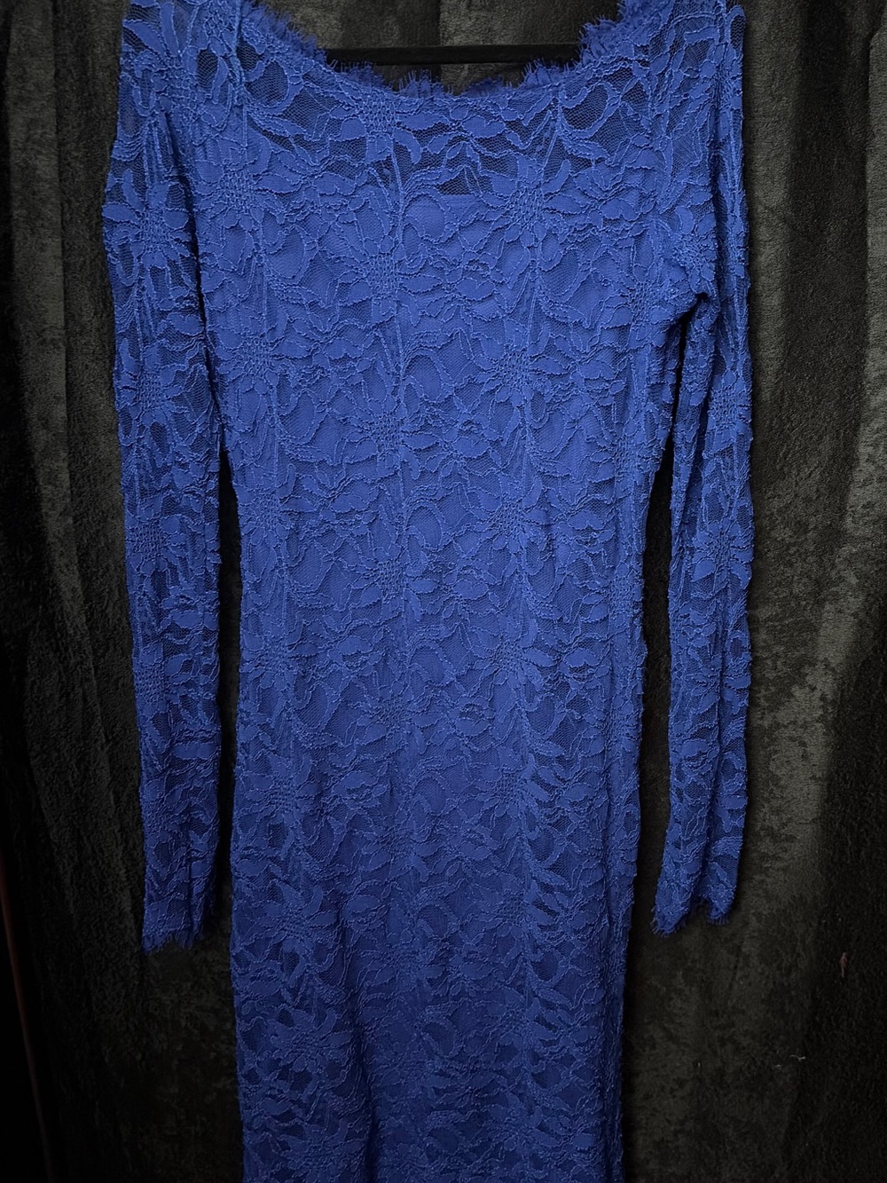 Elegant Long-Sleeve Lace Bodycon Dress - Royal Blue